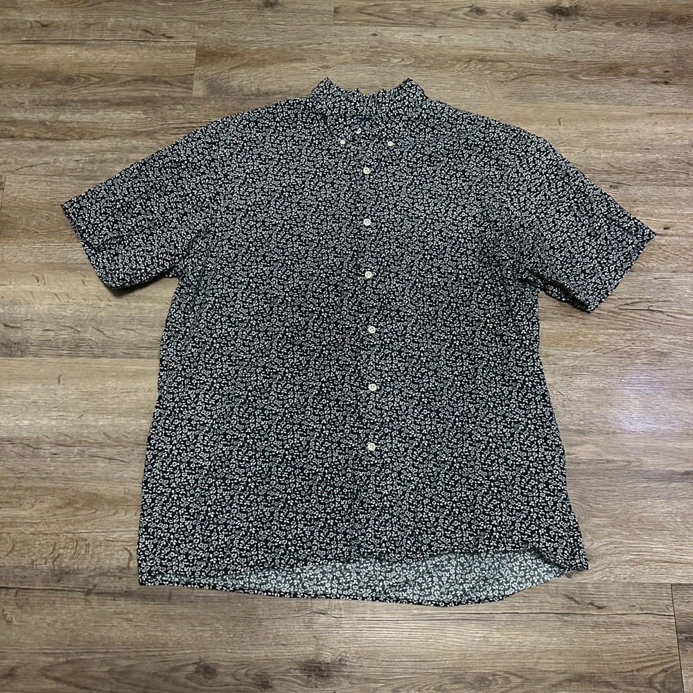 Ralph Lauren Mens XL Short Sleeve‎ Floral Button Down Shirt Black White 0837